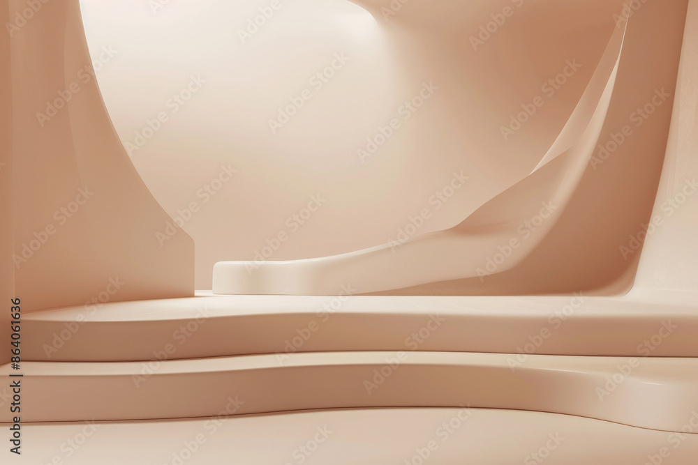 Poster a 3d render of an abstract minimal style background with smooth surfaces and neutral tones. the empt