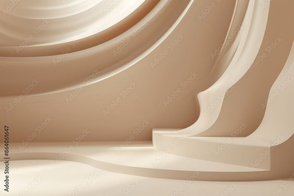 Poster a 3d render of an abstract minimal style background with smooth surfaces and neutral tones. the empt