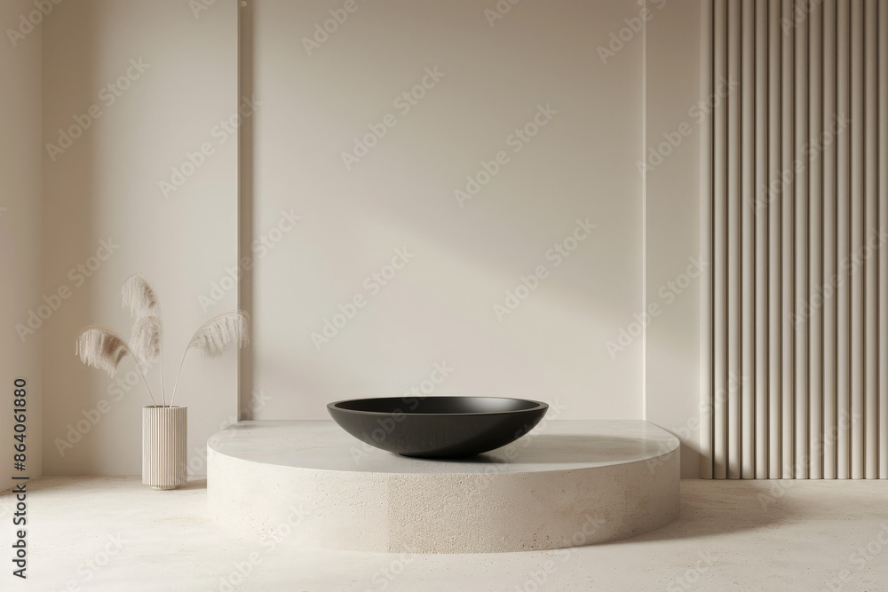 Poster a minimal style 3d render with an abstract background, characterized by clean lines and soft, neutra