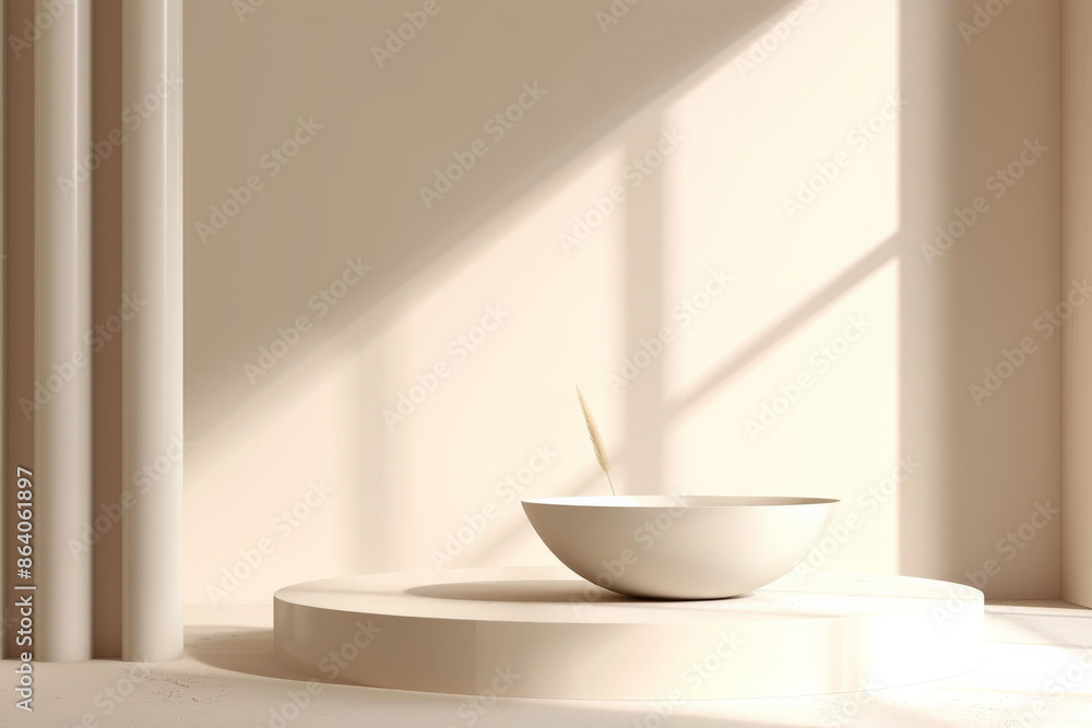 Poster a minimal style 3d render with an abstract background, characterized by clean lines and soft, neutra