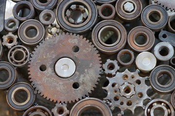 bearing texture background, rusty old metal car mechanic parts.