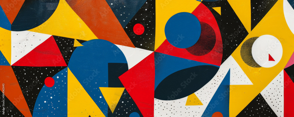 Aufkleber abstract geometric background featuring bold triangles and circles in vibrant primary colors. the de