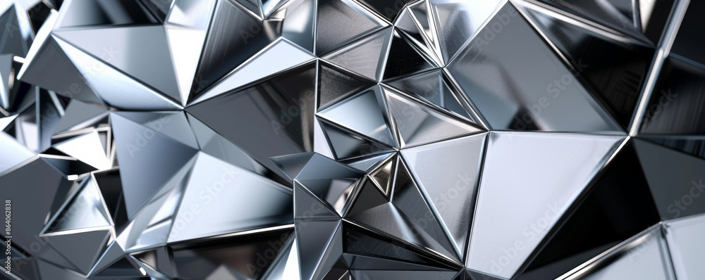 Poster abstract geometric background featuring fragmented triangles and sharp lines in metallic shades. the