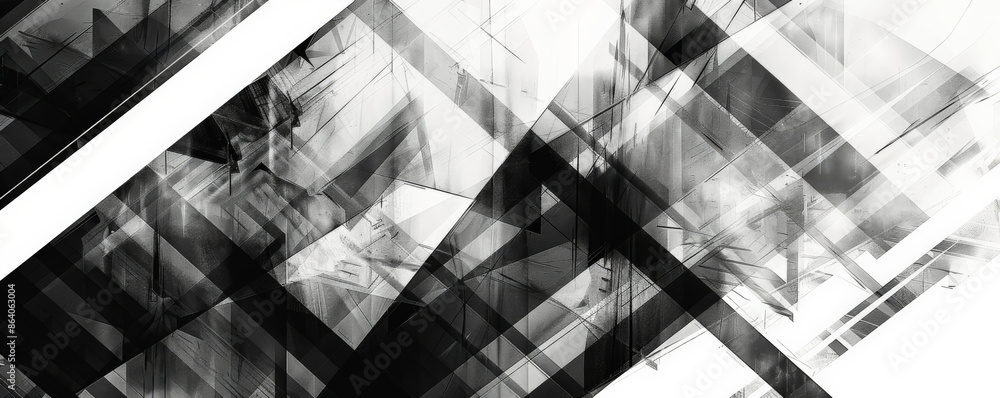 Poster abstract geometric background showcasing bold angular lines and fragmented shapes in a monochrome pa