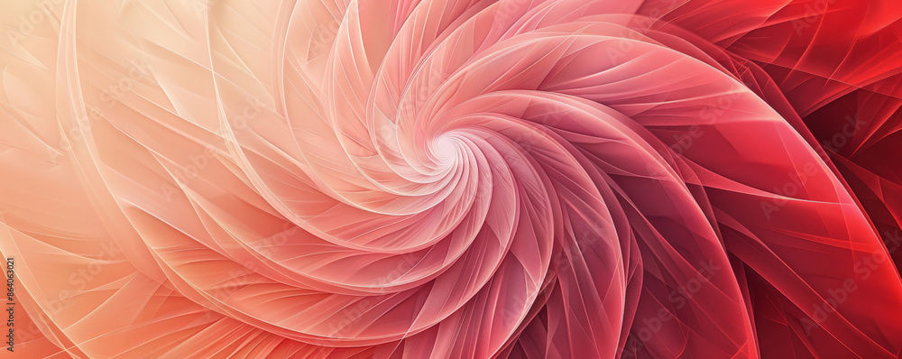 Poster abstract geometric background featuring swirling lines and spiral shapes in a gradient of red and pi