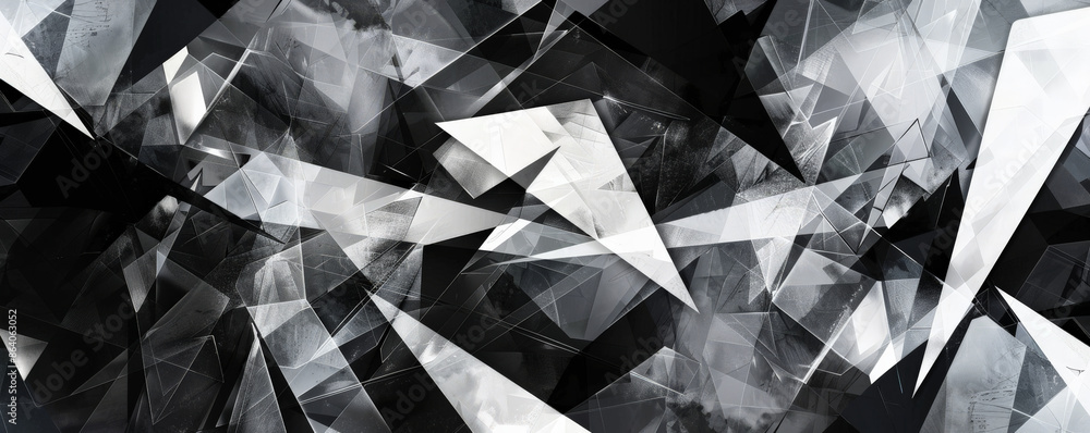 Poster abstract geometric background showcasing bold angular lines and fragmented shapes in a monochrome pa