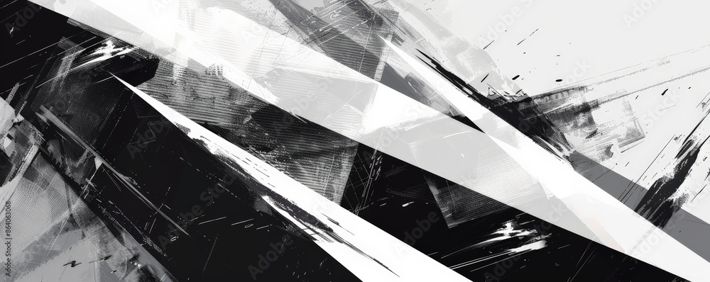 Poster abstract geometric background showcasing bold angular lines and fragmented shapes in a monochrome pa