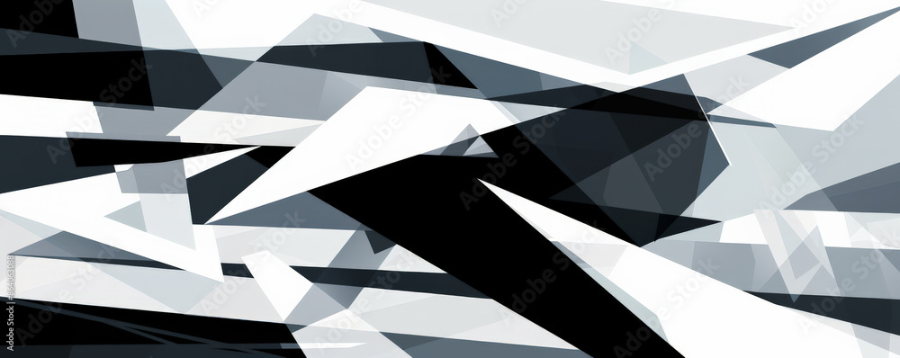 Poster abstract geometric background showcasing bold, angular lines and fragmented shapes in a monochrome p