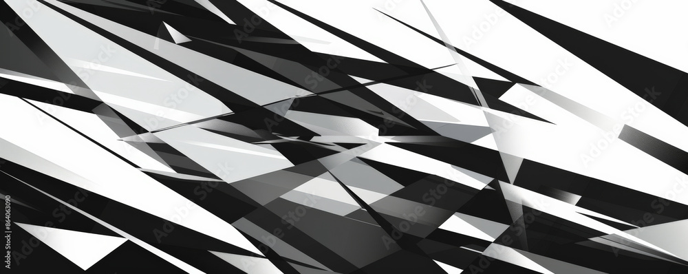 Poster abstract geometric background showcasing bold, angular lines and fragmented shapes in a monochrome p