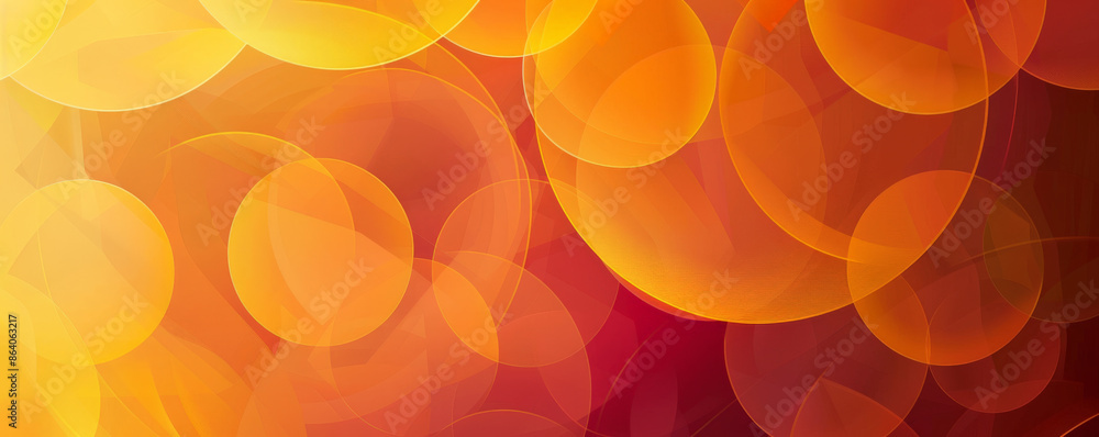 Poster abstract geometric background showcasing overlapping circles and squares in a gradient of yellow and