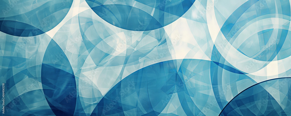 Poster abstract geometric background showcasing overlapping circles and lines in various shades of blue. th