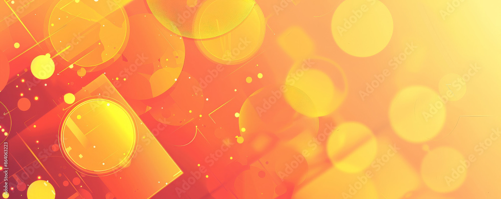 Poster abstract geometric background showcasing overlapping circles and squares in a gradient of yellow and
