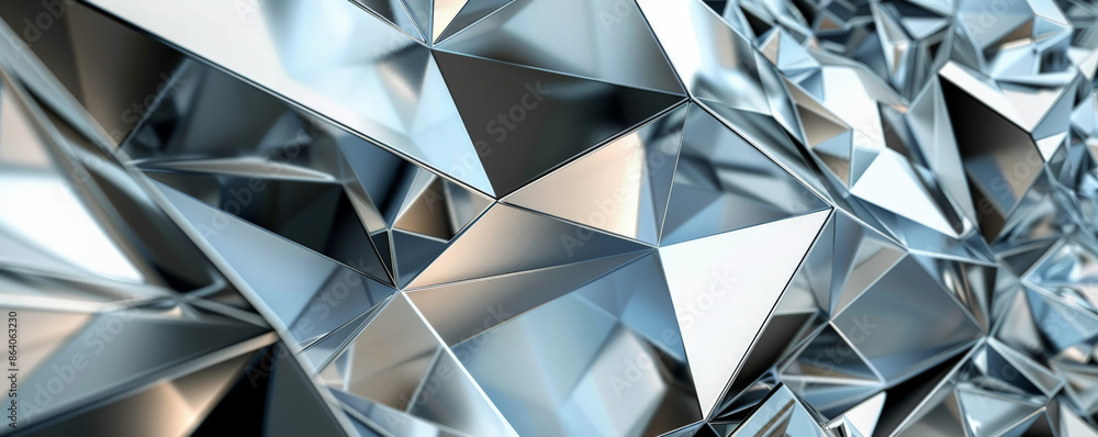 Poster abstract geometric background showcasing fragmented triangles and sharp lines in metallic shades. th