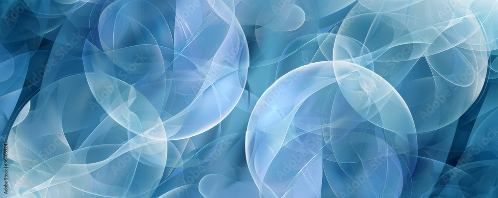 Poster abstract geometric background showcasing overlapping circles and lines in various shades of blue. th
