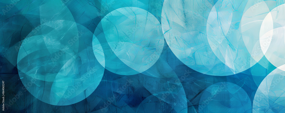Poster abstract geometric background showcasing overlapping circles and lines in various shades of blue. th