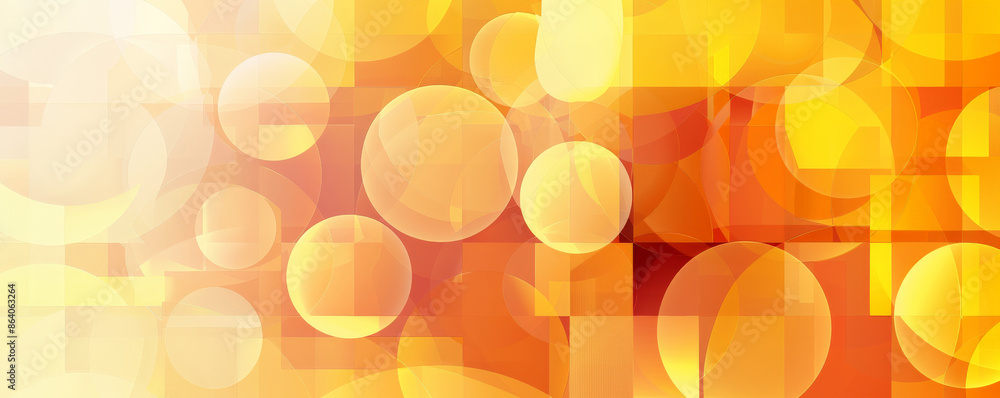 Poster abstract geometric background showcasing overlapping circles and squares in a gradient of yellow and