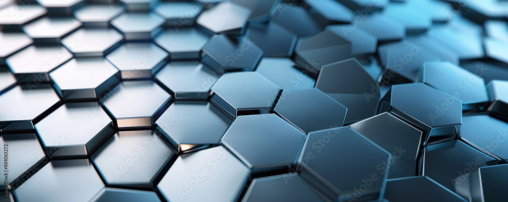 Poster abstract geometric background showcasing overlapping hexagons and triangles in metallic silver and b