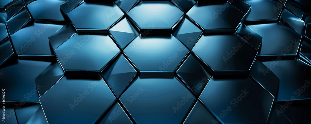 Poster abstract geometric background showcasing overlapping hexagons and triangles in metallic shades. the 