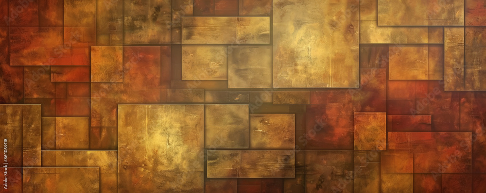 Poster abstract geometric background with a pattern of interlocking squares and rectangles in warm earth to