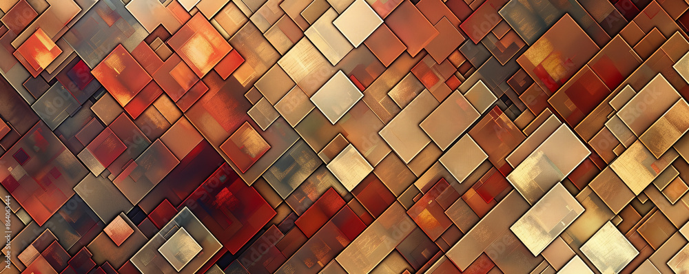 Poster abstract geometric background with a pattern of interlocking squares and rectangles in warm earth to