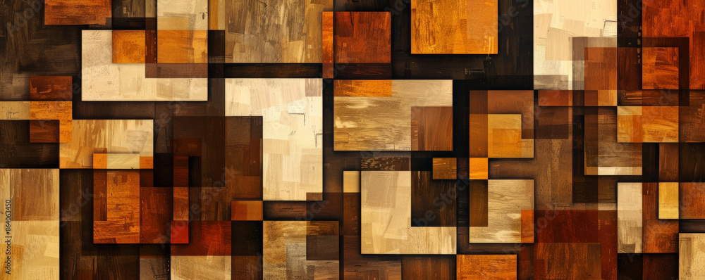 Poster abstract geometric background with a pattern of interlocking squares and rectangles in warm earth to