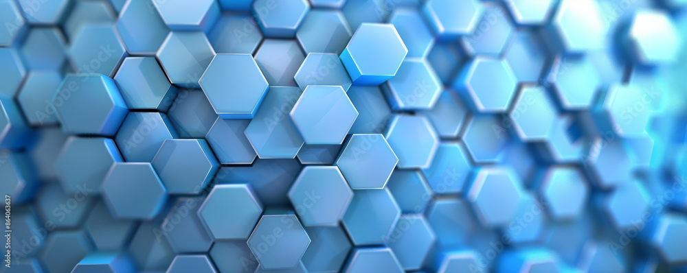 Poster abstract geometric background with hexagonal patterns in a gradient of blue tones. the interlocking 