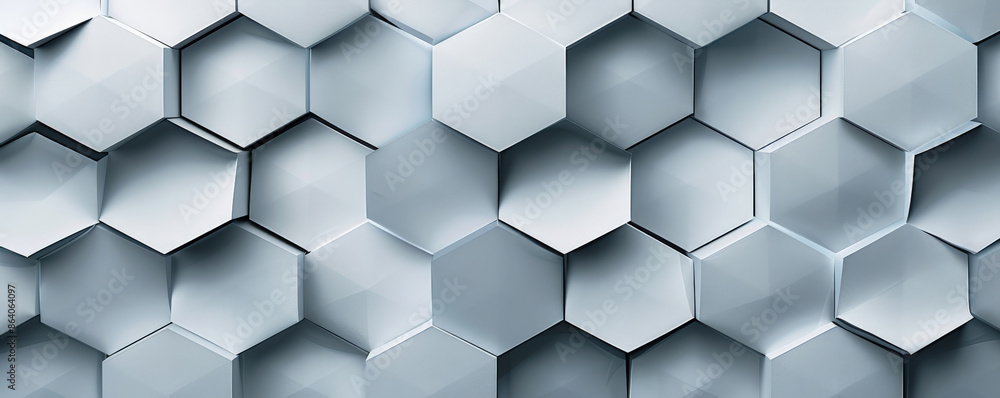 Poster abstract hexagon geometry background in shades of gray and white. the hexagons have a smooth, matte 