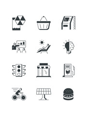 Ab testing, Ad blocker, Atm, Basket, Beach, Biking, Body mesurment, Book, Branding, Burger, Consilium, set of icons, vector illustration
