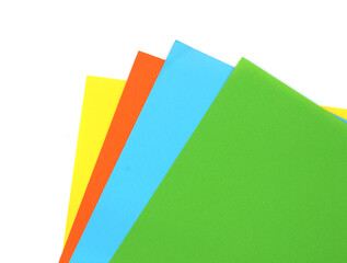 stack of colorful folders paper on white background.