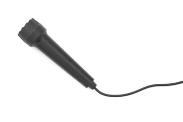 Black microphone on a white background