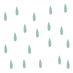 Rain seamless vector pattern. Falling water drops. Shades of blue. Rainy background.