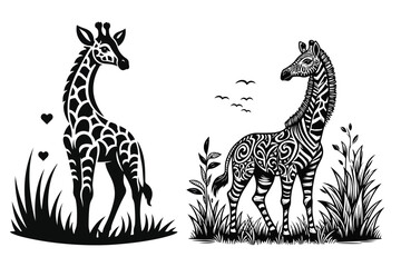 Graceful Giraffe Silhouette - Safari Wildlife Icon  © Jannatun