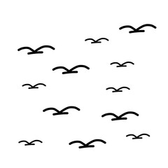 Vector Set Silhouette of a flock of flying birds