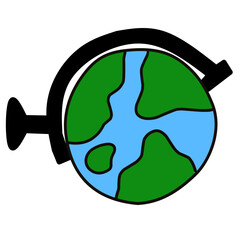 Cartoon world globe with stand 3d vector icon on white background. Globe of planet Earth for concept of kids learning or world traveling