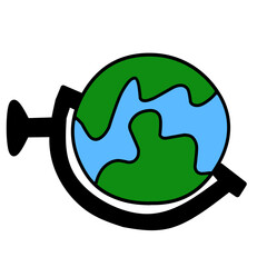 Cartoon world globe with stand 3d vector icon on white background. Globe of planet Earth for concept of kids learning or world traveling