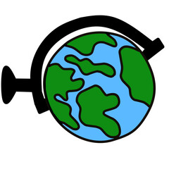 Cartoon world globe with stand 3d vector icon on white background. Globe of planet Earth for concept of kids learning or world traveling