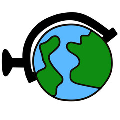 Cartoon world globe with stand 3d vector icon on white background. Globe of planet Earth for concept of kids learning or world traveling