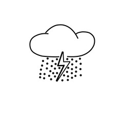 Weather Cloud With Lightning Bolt Emoji Symbol. Flashing Cloudy Day Symbol. Thunderstorms Illustration Vector Design Art.