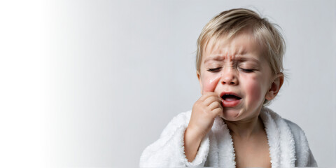 Upset Child with Fever Needs Care (White Background)