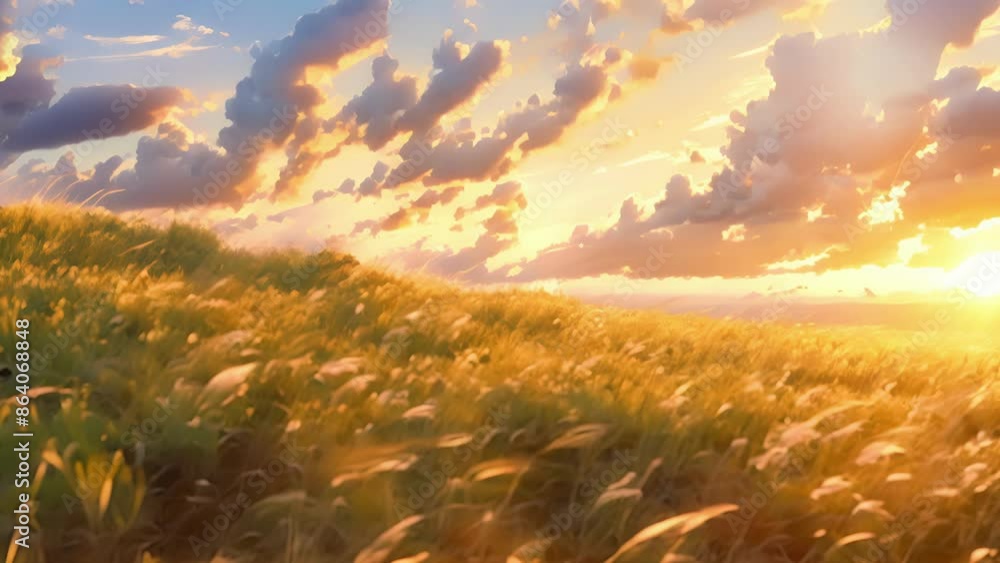 Poster as the sun sets the whispering winds bring a cool breeze that dances through the grass creating a me