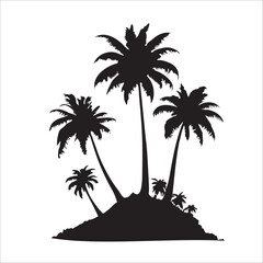 Vector Island Silhouette with Palm Trees: Tropical Paradise and Beach Vacation Concept