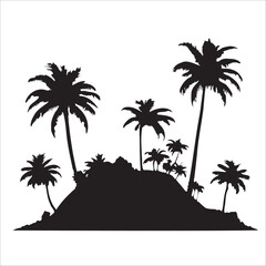Vector Island Silhouette with Palm Trees: Tropical Paradise and Beach Vacation Concept
