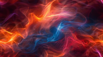 Fototapeta premium Abstract background with swirling, luminous smoke in vibrant red, orange, and blue hues.
