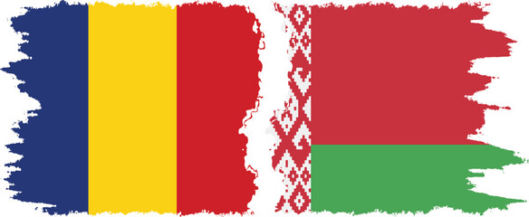 Belarusian and Romania grunge flags connection vector