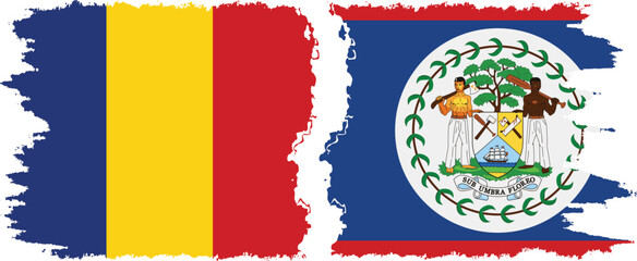 Belize and Romania grunge flags connection vector