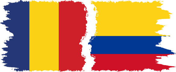 Colombia and Romania grunge flags connection vector