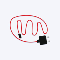 Mobile charger c type red cable and black adoptor vector illustration, Android mobile charging