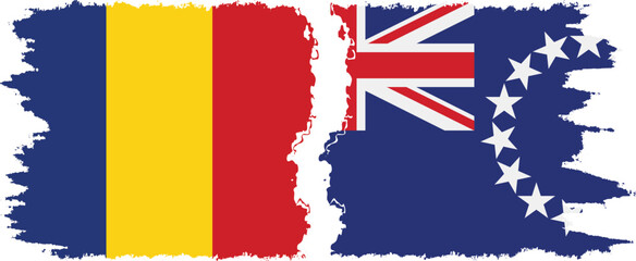 Cook Islands and Romania grunge flags connection vector