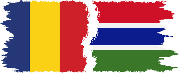 Gambia and Romania grunge flags connection vector