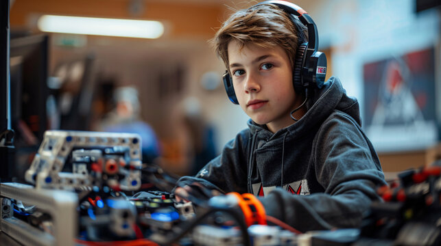 Student involved in a coding project with an EV3 Mindstorms robot